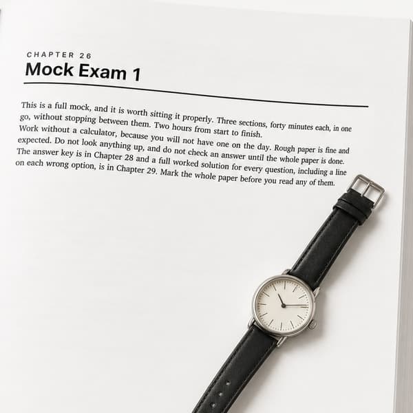 A mock exam opening page showing the module heading and timing instructions