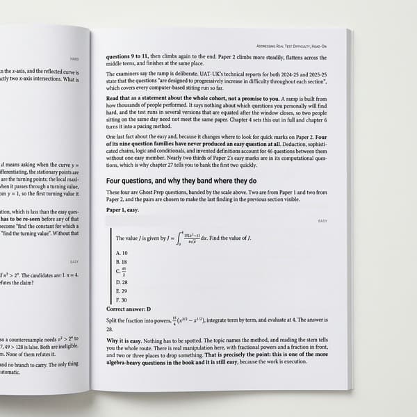 A page of banded questions with the difficulty label printed beside each one