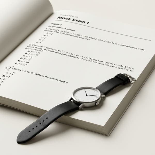 The Mock Exam 1 opening page with a watch resting on it