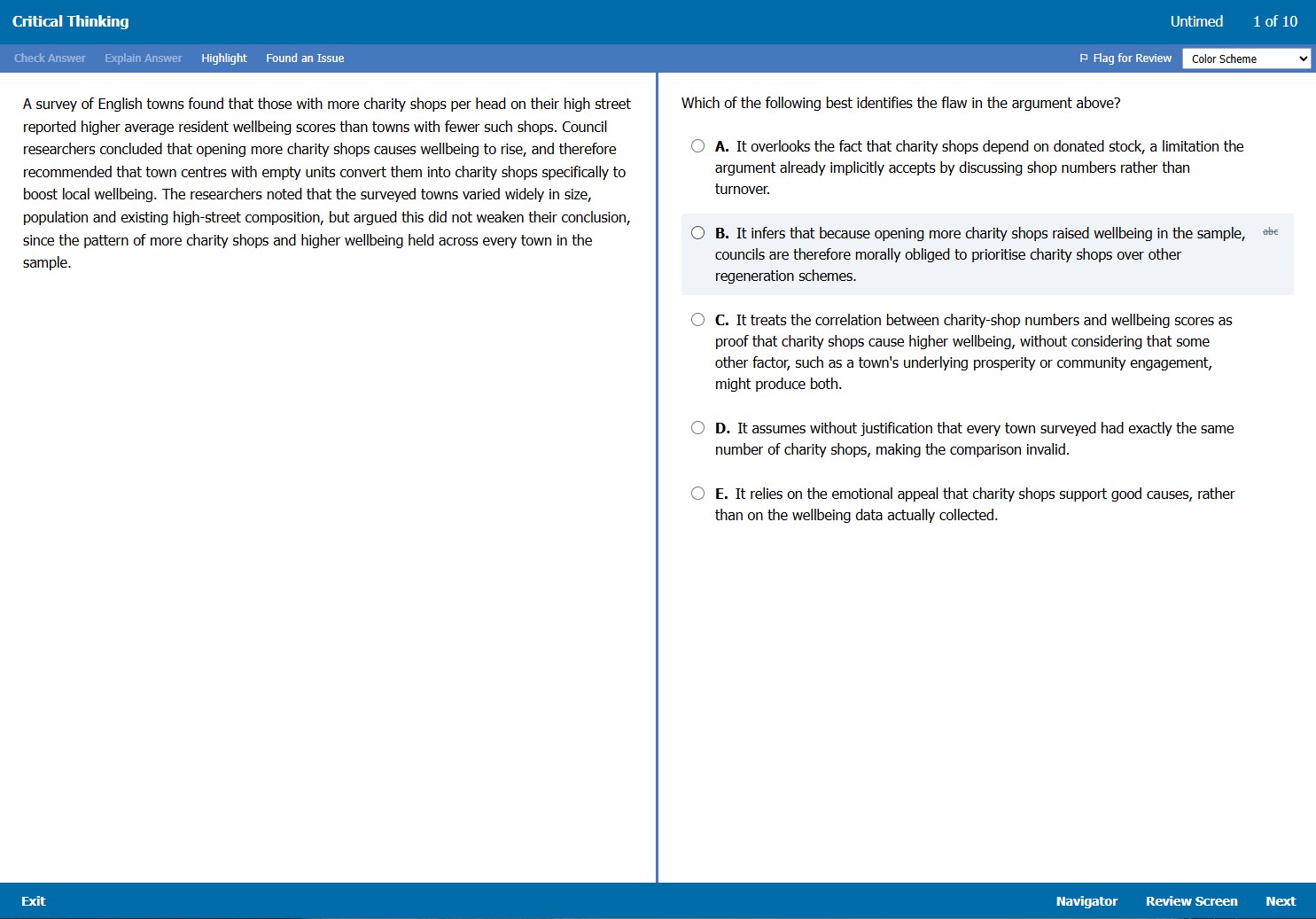A TARA Critical Thinking question in GhostPrep's Pearson-style exam simulator